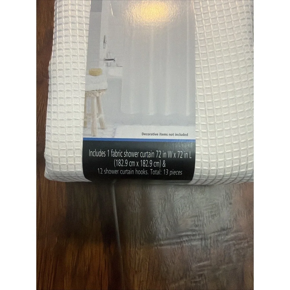 Mainstays Fabric Shower Curtain w/ Hooks Arctic White Waffle 72
